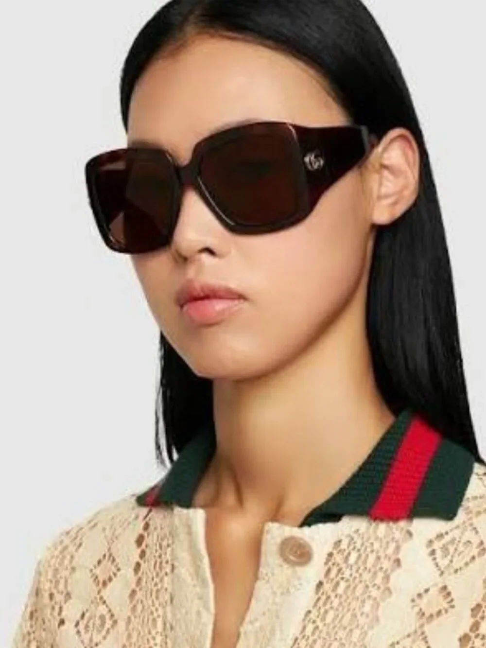 New Gucci Havana Brow Women Oversized Sunglasses GG1402S 002